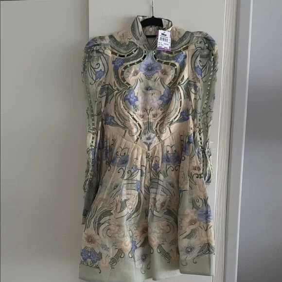 Zimmermann Tan and Blue Long Sleeve Sundress - Picture 1 of 9